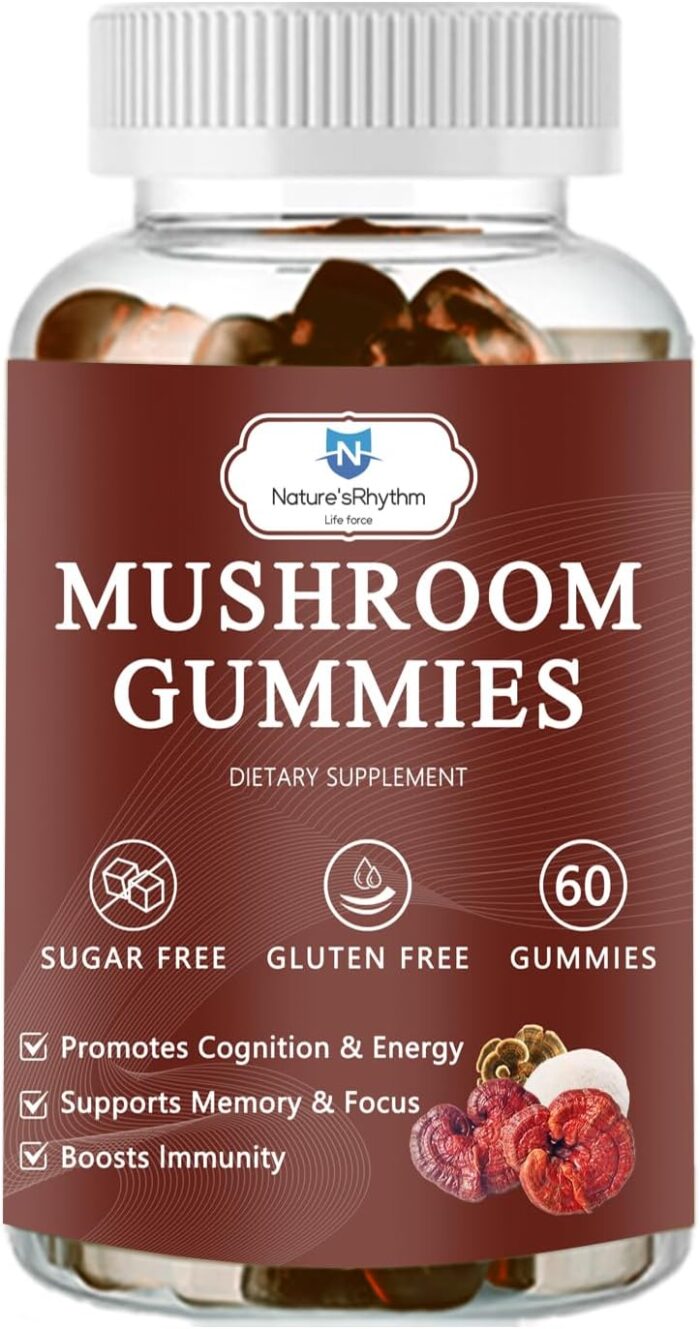 Organic Mushroom Gummies with Mane Mushroom, Reishi, Cordyceps, Lion's Mane Mushroom Gummies for Adults Brain Booster, Immune Support, Energy-60 Units - Image 2