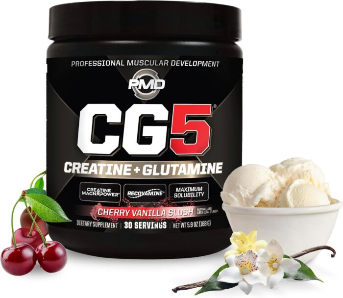 PMD Sports CG5 - Premium Creatine and L Glutamine Powder - Maximum Strength Power Recovery, Build Lean Muscle, Increase Performance - Pre-Workout and Post Workout - Cherry Vanilla Slush (30 Servings) - Image 2