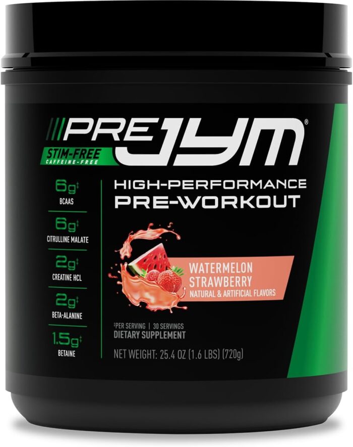 Pre JYM Stim Free Watermelon Strawberry Pre-Workout Powder, Creatine, No Caffeine, Citrulline, Betaine, BCAA's, Taurine, Alpha-GPC, Huperzine, 30 Servings - Image 2