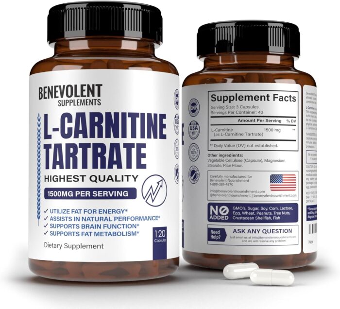 Premium L-Carnitine Tartrate Supplement - 1500mg - Utilize Fat for Energy with Tartrate, Lean Muscle Gain, Boost Natural Energy, Support Metabolism & Fatigue - 120 Non-GMO Pure L Carnitine Capsules - Image 2