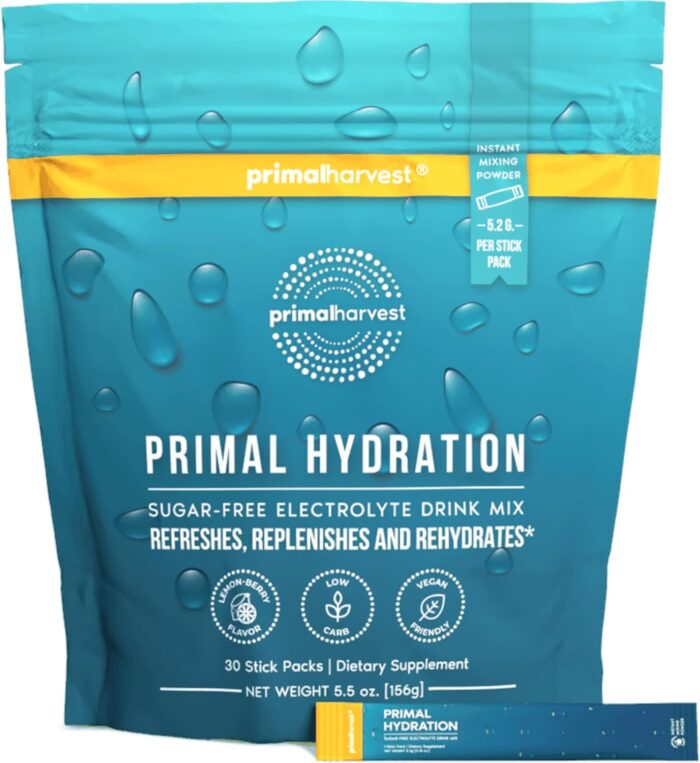 Primal Harvest Electrolytes Powder Packets Primal Hydration, Easy Open Packets, Energy Drink Mix (Lemon Berry, 30 Packs) (1 Bag) - Image 2