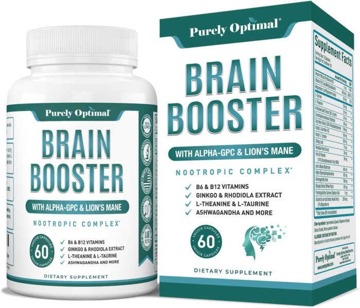 Purely Optimal Brain Supplement for Memory and Focus - Nootropic Support with Lion’s Mane, Alpha-GPC, Ginko Biloba, & Bacopa Monnieri - 60 Capsules - Image 2