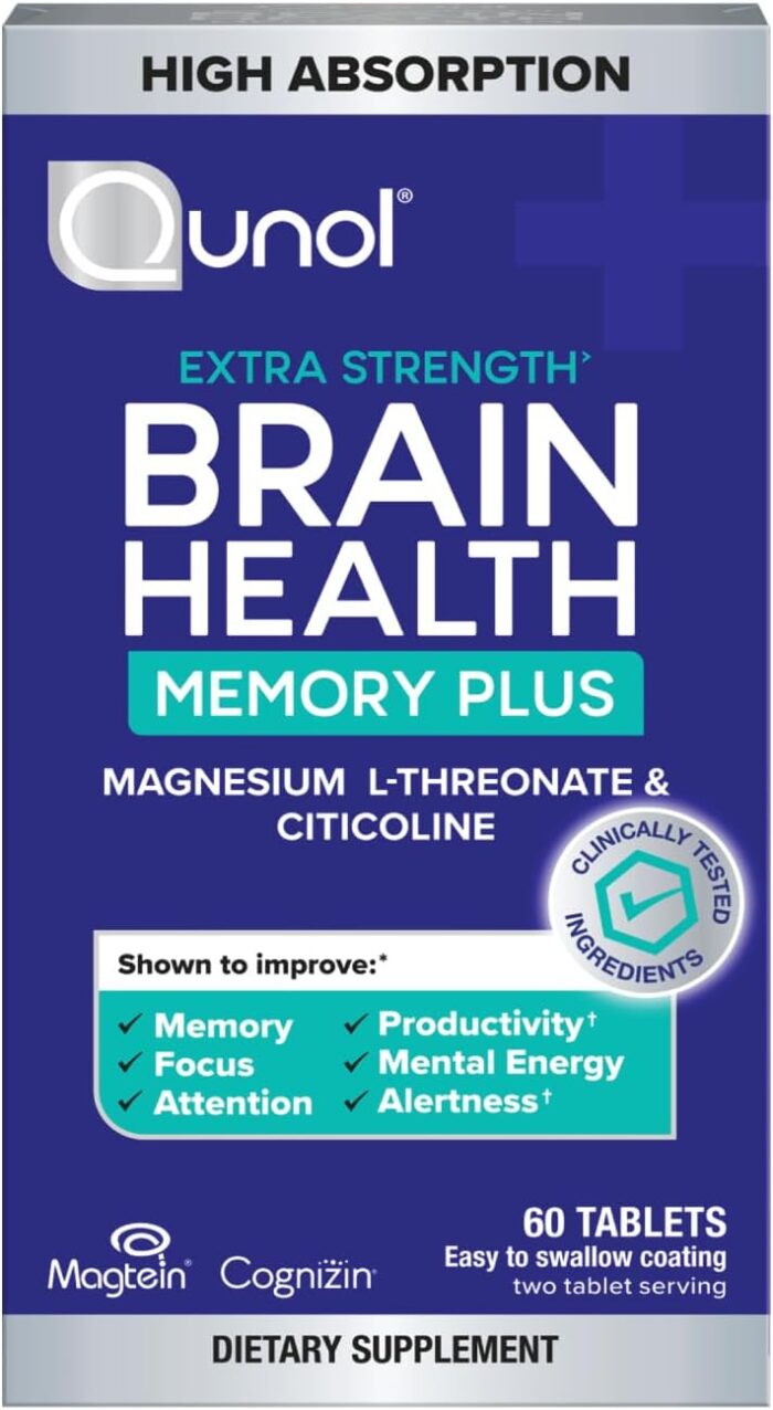 Qunol Brain Health Memory Plus, Magnesium L-Threonate & Citicoline, Clinically Tested Ingredients to Improve Memory, Focus, Attention and Productivity, 60 Count (Pack of 1) - Image 2