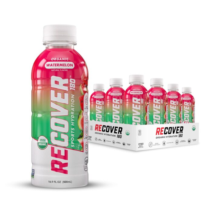 RECOVER 180 Organic Sports Hydration Drink, No Sugar Added, 15 Calorie Sports Beverage, Organic Flavors With Vitamins, Potassium-Packed Electrolytes (16.9 Fl Oz (Pack of 12), Watermelon) - Image 2