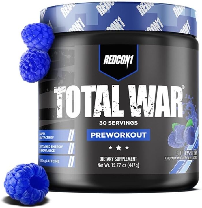 REDCON1 Total War Pre Workout Powder, Blue Raspberry - Beta Alanine + Citrulline Malate Keto Friendly Preworkout for Men & Women with 320mg of Caffeine - Fast Acting (30 Servings) - Image 2