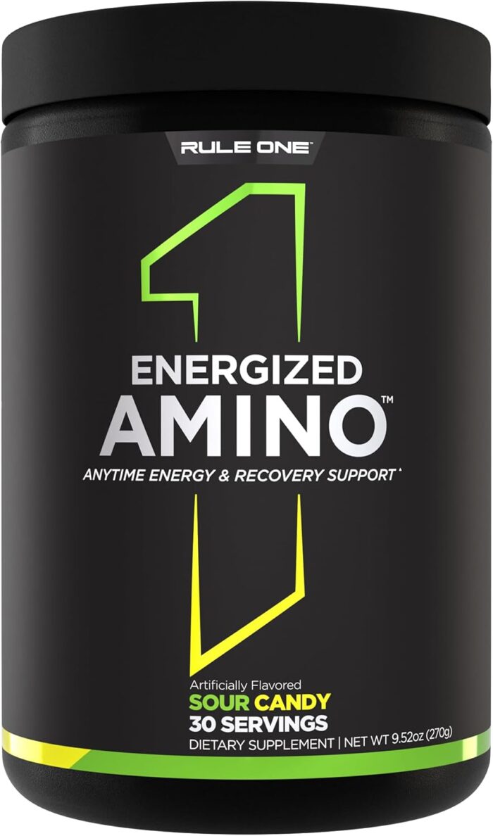 Rule 1 Energized Amino – Anytime Energy and Recovery Support with BCAAs, Glutamine, Citrulline, Beta Alanine, and Caffeine from Green Coffee & Tea Leaf Extracts (30 Servings, Sour Candy) - Image 2