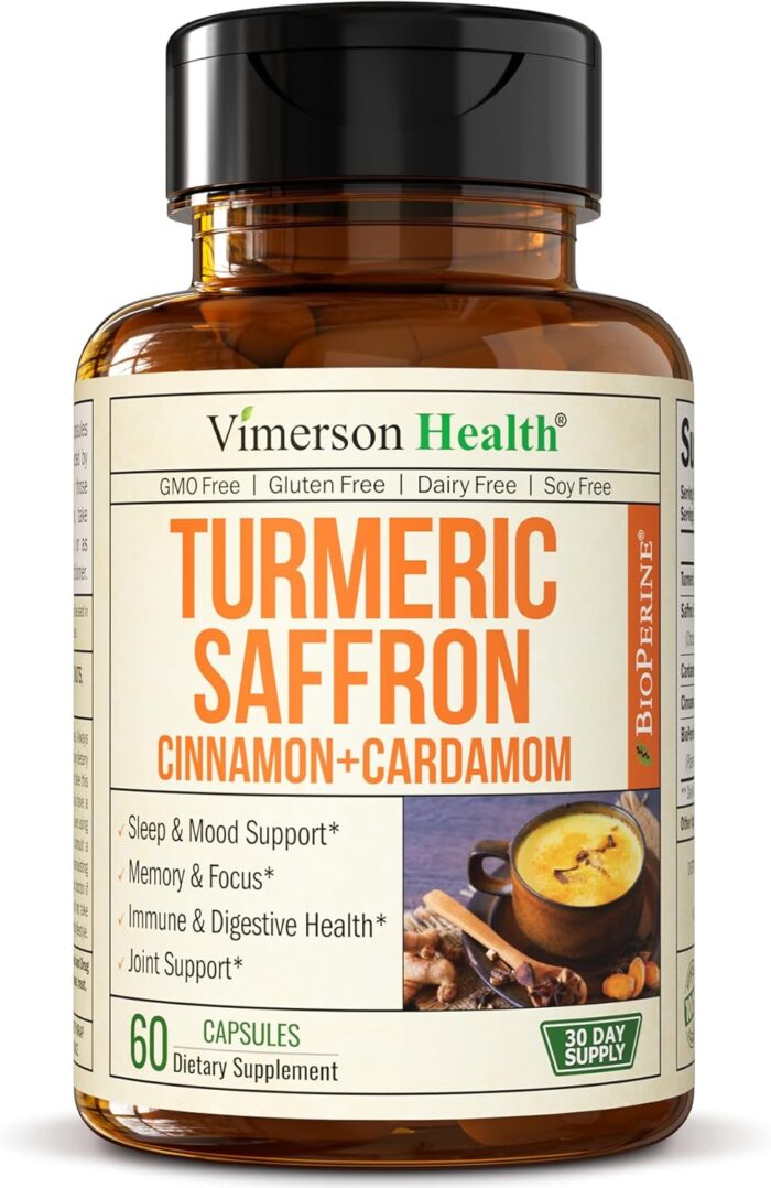 Saffron Supplements - Turmeric Curcumin Supplement with Black Pepper, Saffron Extract, Cardamom and Cinnamon Pills for Mood, Memory, Eye Health. Joint Supplements for Women & Men. 60 Tumeric Capsules - Image 2