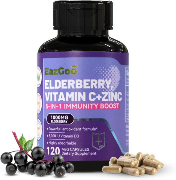 Sambucus Elderberry with Zinc & Vitamin C - 5 in 1 Immune Support Supplement, Non-GMO, 120 Vegetarian Capsules, 2 Months Supply - Image 2