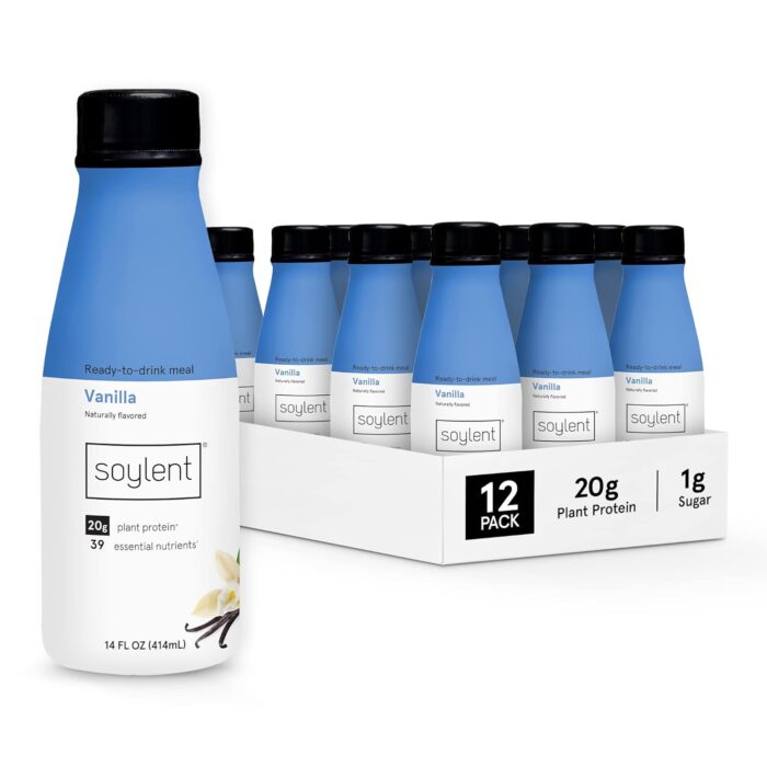 Soylent Vanilla Meal Replacement Shake, Ready-to-Drink Plant Based Protein Drink, Contains 20g Complete Vegan Protein and 1g Sugar, 14oz, 12 Pack - Image 2