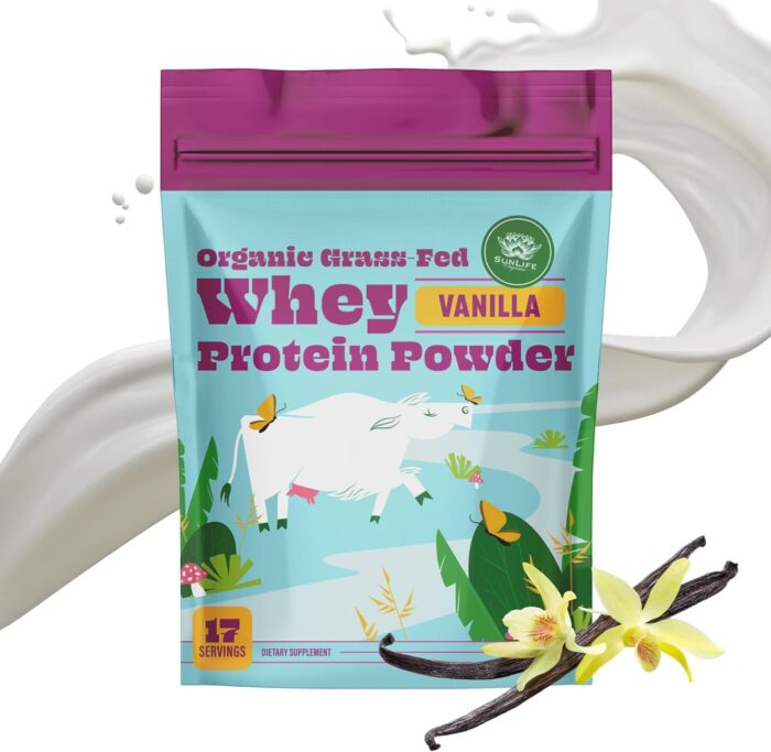 SunLife Organics Grass Fed Whey Protein Powder Vanilla | 100% Organic Protein Powder for Men & Women, Naturally Sweetened with Cacao, Coconut Creamer, and Stevia (16 Oz) 15 Servings - Image 2