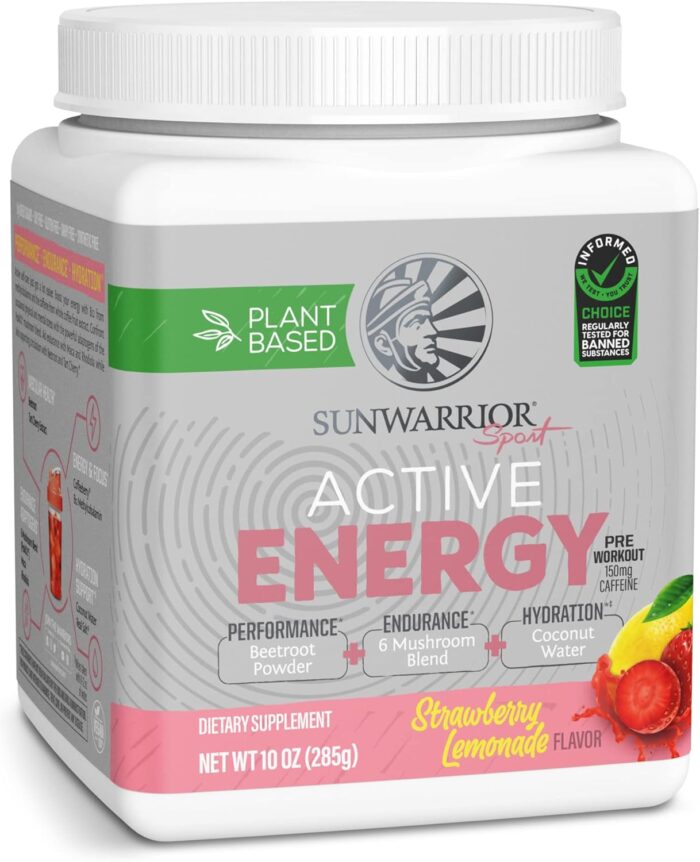 Sunwarrior Plant-Based Preworkout Powder Hydration Blend | Soy Free Sugar Free Gluten Free Dairy Free Synthetic Free | Strawberry Lemonade 30 Servings | Sport Active Energy - Image 2