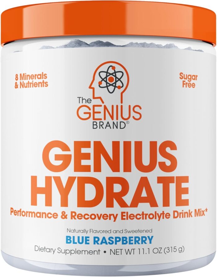The Genius Brand - Genius Hydrate Powder Drink Mix Blue Raspberry 50 Serving - Electrolyte Hydration Booster Supplement with Coconut Water Potassium Magnesium Zinc Sugar Free No Artificial Sweeteners - Image 2
