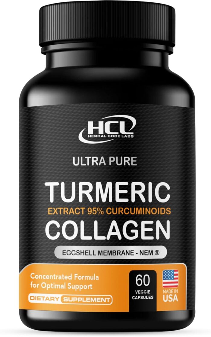 Turmeric Curcumin 95% Extract & Collagen Capsules - NEM Promotes Knee Comfort & Flexibility - Eggshell Membrane w Naturally Occurring Glucosamine Chondroitin Hyaluronic Acid- Made in USA - Image 2
