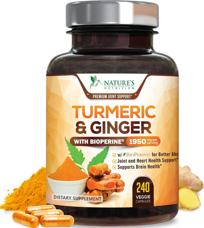 Turmeric Curcumin Supplement 1950mg with Organic Turmeric & Ginger, 95% Curcuminoids, BioPerine Black Pepper for Best Absorption, Nature's Vegan Joint Support, Non-GMO, Bottled in USA - 240 Capsules - Image 2