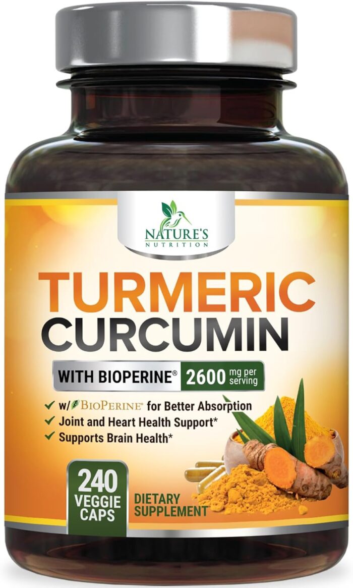 Turmeric Curcumin Supplement with BioPerine 95% Curcuminoids 2600mg with Black Pepper for Best Absorption, Bottled in USA, Best Natural Vegan Joint Support, Nature's Non-GMO Tumeric - 240 Capsules - Image 2