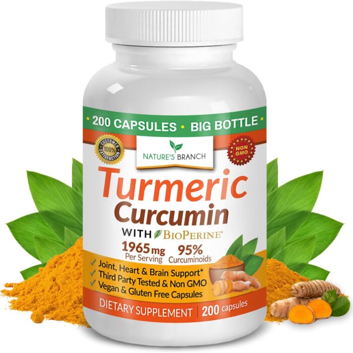 Turmeric Curcumin with Black Pepper Extract - Organic Powder 200 Capsules - 1965mg Extra Strength Joint Support Supplement, High Absorption, BioPerine Complex, High Potency, Vegan Pills, Made in USA - Image 2