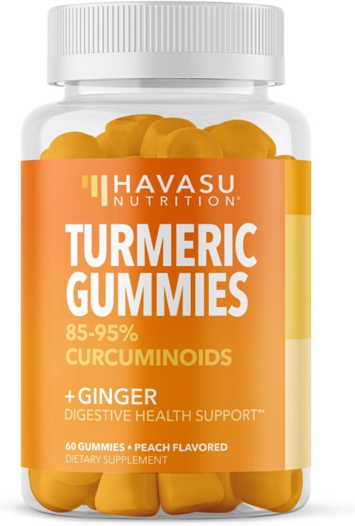 Turmeric Gummies with Ginger and 95% Curcuminoids - Digestive Health and Immune Support Supplement for Overall Wellness - 60 Count - Vegan, Non-GMO Curcumin Vitamin - Peach Flavor, 1 Month Supply - Image 2