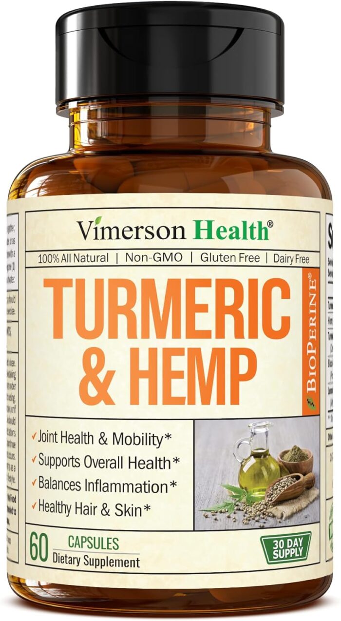 Turmeric Supplement and Hemp Capsules - Turmeric Curcumin with Black Pepper (Bioperine) for Joint, Sleep & Mood Support. Joint Supplements for Women & Men with Tumeric, Hemp & Lemon Balm. 60 Capsules - Image 2
