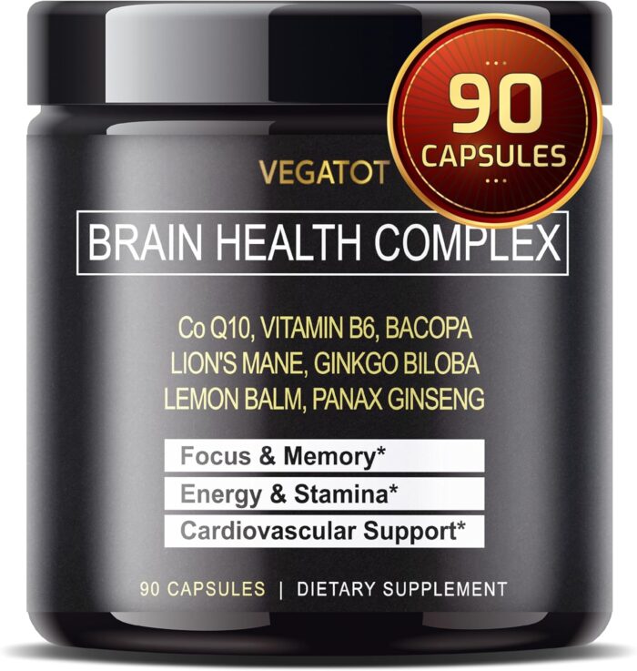 VEGATOT Brain Booster *USA Made and Tested* Brain Health Complex Supplement Concentrated with CoQ-10 VIT B6 Lion's Mane Ginkgo Biloba Lemon Balm Ginseng - Focus Memory Energy - Image 2