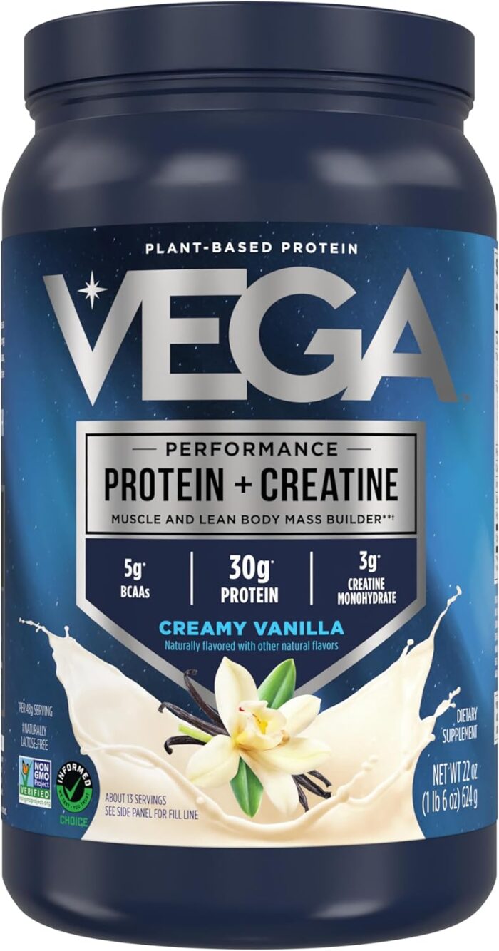 Vega Protein + Creatine - 30g Plant-Based Protein, Vanilla, 13 Servings, 3g Creatine, 5g BCAAs, Vegan, Keto, Gluten Free, Dairy Free, Low Carb, for Muscle Growth & Repair, Drink Mix, 22oz - Image 2