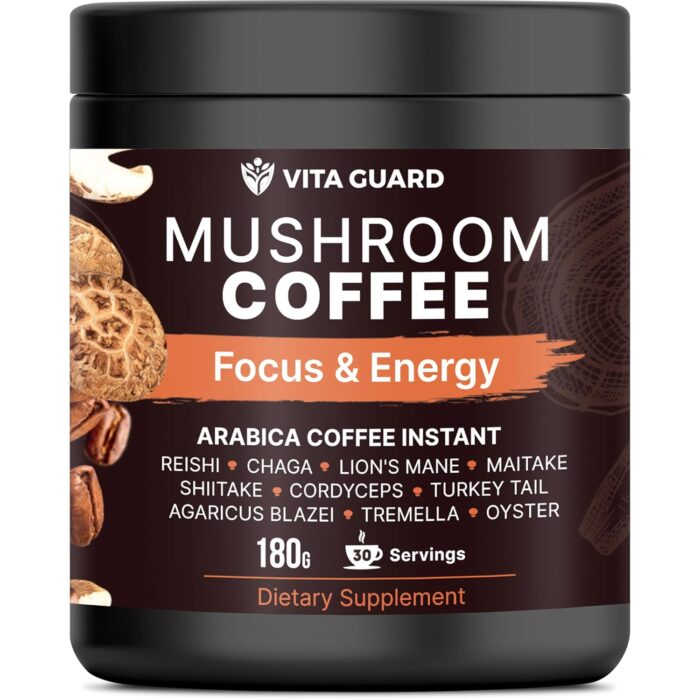Vita Guard 10 Mushroom Coffee Instant Blend – Lion’s Mane, Cordyceps & Reishi – Premium Arabica with Coconut Powder – Focus, Energy & Immune Support | Cafe de Hongos – Rich & Smooth Adaptogenic Coffee - Image 2