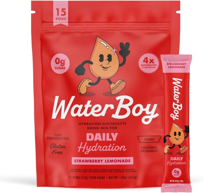Waterboy Daily Hydration | 1,570mg Electrolyte Powder Packets | No Sugar, All Natural, Gluten Free, Zero Calories | 15 Drink Stick Mixes (Strawberry Lemonade) - Image 2