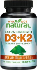 Why Not Natural Vitamin D3 K2 (MK-7) with Organic Spirulina, 10000 IU Extra Strength Supplement in Veggie Capsules, Supports Bone Health, Immune System and Mood - Image 2