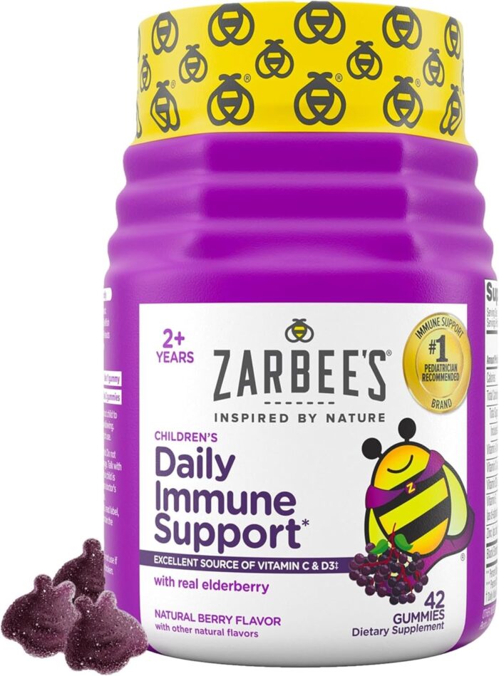 Zarbee's Children's Daily Immune Support Gummies with Real Elderberry + Vitamins A, C, D, E & Zinc to Help Promote a Healthy Immune System, No Artificial Flavors, Gluten-Free, 42 ct - Image 2