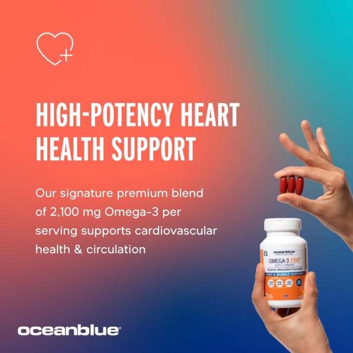 Oceanblue Professional Omega-3 2100 with Turmeric - 60 Count - Triple Strength Burpless Fish Oil for Heart Health, Joint Support Supplement - 20 Servings - Image 6