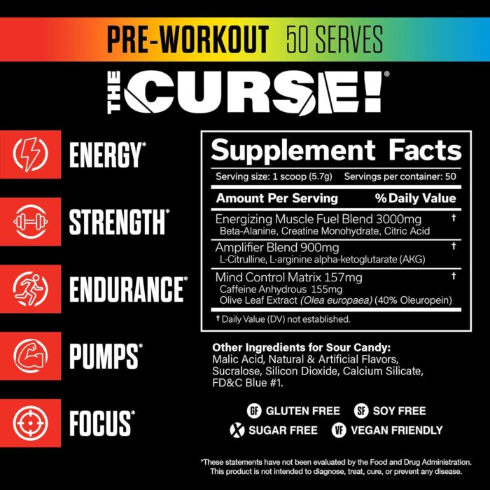 JNX SPORTS The Curse! Pre Workout Powder for Men & Women, Caffeine, Beta-Alanine, Creatine, L-Citrulline, 50 Servings, Sour Candy Flavor – Boost Energy, Strength & Focus - Image 3