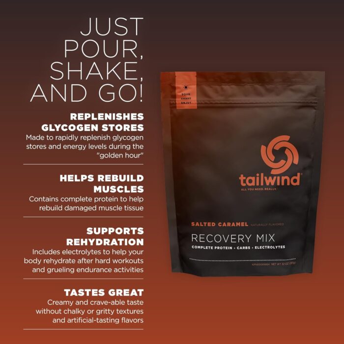 Tailwind Nutrition Recovery Mix, Complete Protein, Carbohydrates, and Electrolytes Powder Drink Mix for Post-Workout, Free of Gluten, Soy, and Dairy, Vegan, 15 Servings, Salted Caramel - Image 3