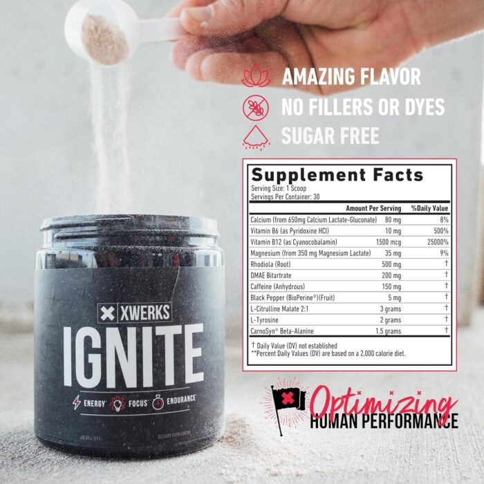 Xwerks Ignite Watermelon Pre Workout Powder, Natural Keto Pre-Workout for Women and Men with Explosive Energy, Gluten Free Preworkout Blend for Endurance Stamina, 150 mg Caffeine 30 Servings - Image 3