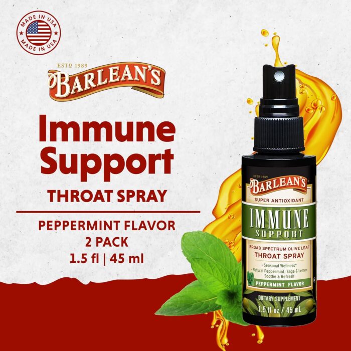 Barlean's 2 Pack Olive Leaf Complex Throat Spray with Peppermint, Lemon, and Sage for Itchy Throat Relief, Immune Support Supplement, Liquid Blended Extract, 1.5 oz - Image 3