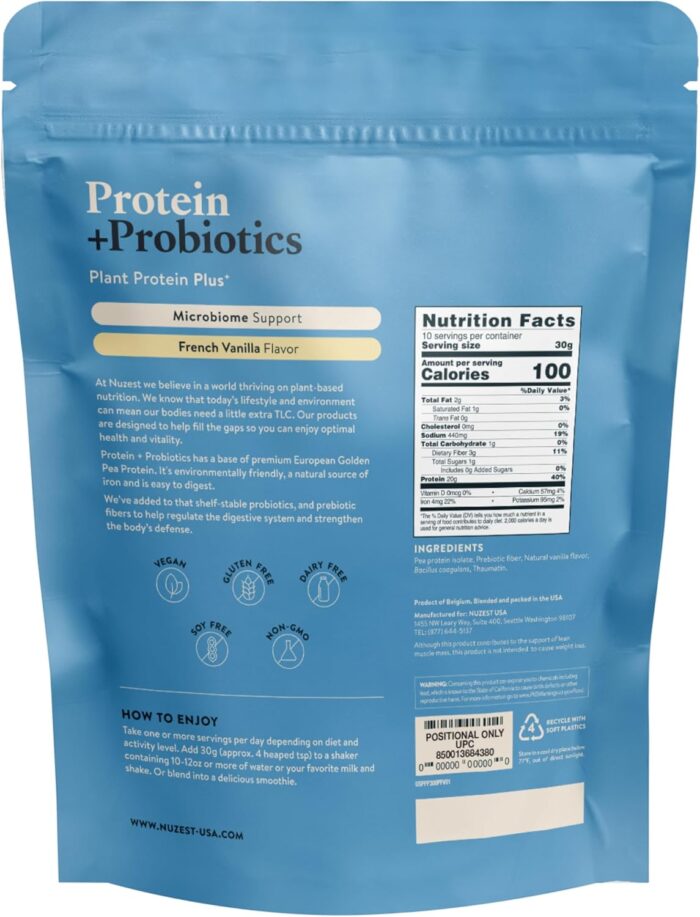 Nuzest - Protein + Probiotics – Gut Health - Superfood Powder Plant Protein Blend - 300g / 10.6 oz Pouch (10 Servings) (French Vanilla, 300g) - Image 3