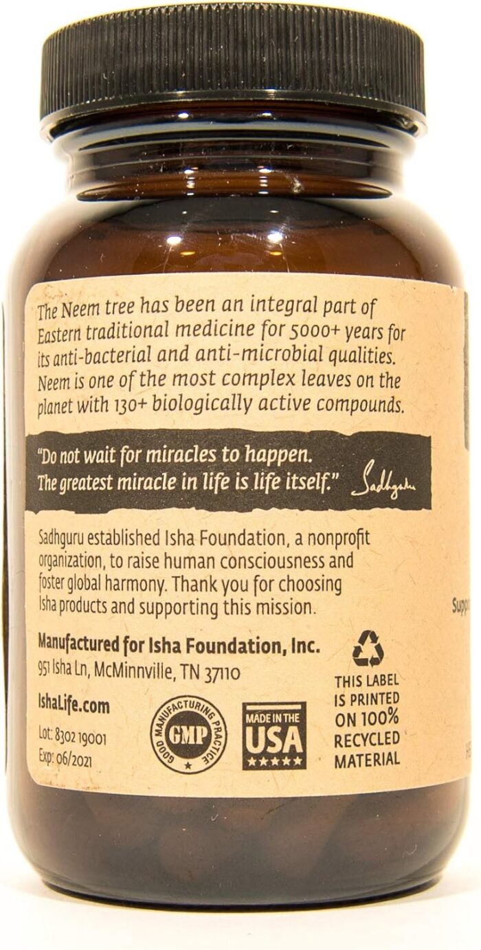 ISHA Organic Neem Supplement — Natural Ayurvedic Herbal Cleanser and Purifier: Boosts Immunity - 90 Vegetarian Capsules, 900 mg Each - Image 5