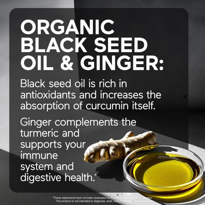 Smarter Nutrition Curcumin Softgels - Vegan High Absorption 400 mg Curcumin Supplement Standardized to 95% Tetrahydrocurcuminoids + Organic Black Seed Oil & Ginger for Joint & Immune Health - 180 Ct - Image 5