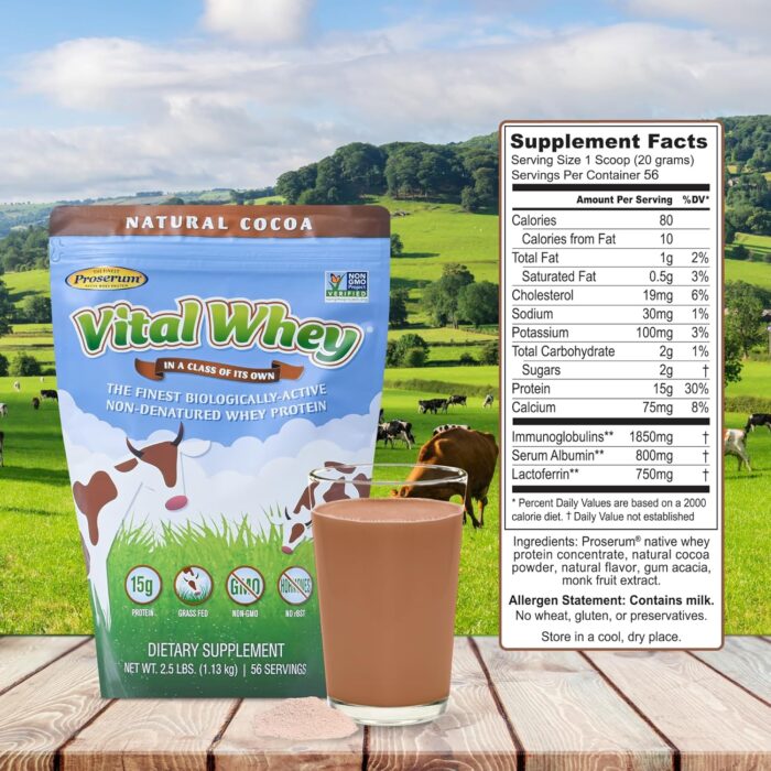 Grass-Fed Whey Protein Powder for Immune Vitality, Natural Cocoa 600g (30 Servings), 15g Protein Per Serve, Vital Whey, Clean Holistic, Wellness Nutrition - Image 6
