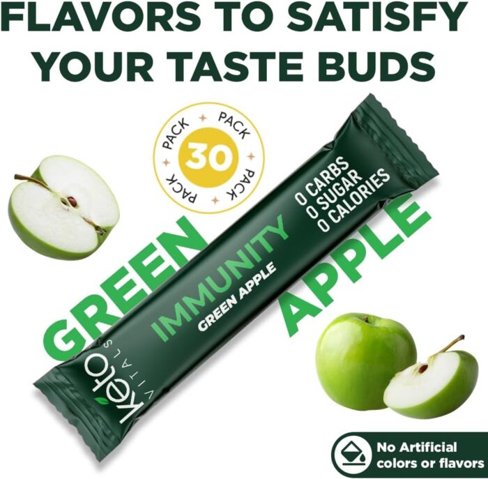 Keto Vitals Immunity Sugar Free Electrolytes Powder with Vitamin C, Ginger, Turmeric, & Elderberry - Boost Your Immune System and Rehydrate Your Body - Green Apple Flavor, 30 Count - Image 6