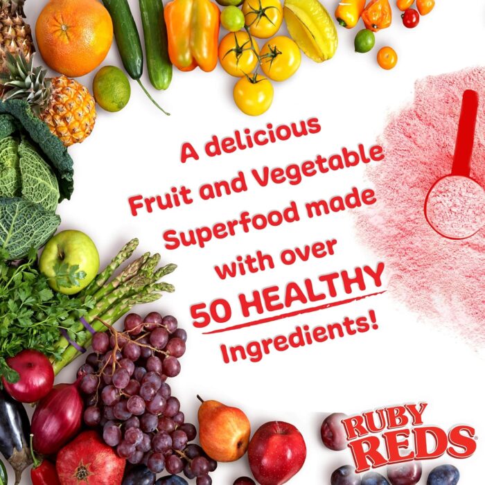 Ruby Reds | Delicious Reds Powder Fruit & Vegetable Supplement with Potent Vitamins, Minerals, Enzymes, Herbs, Nutrients and Probiotics for Overall Health 11 oz. (30 Servings) - Image 3
