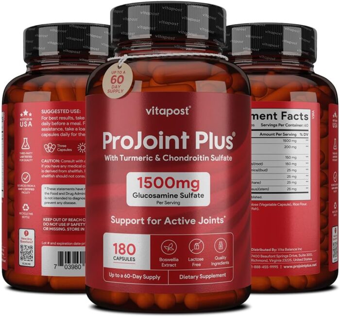 ProJoint Plus Joint Support Supplement with Glucosamine Sulfate, Chondroitin, MSM, Turmeric, Boswellia & Bromelain - 180 Capsules Formula for Mobility, Joint and Cartilage Health for Men & Women - Image 3