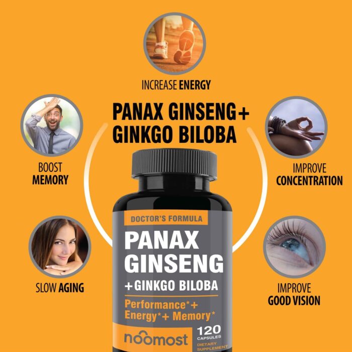 Authentic Korean Red Panax Ginseng + Ginkgo Biloba, 120 Vegan Capsules, Ginseng Root Extract Powder 1000mg (10% Ginsenosides) + Gingko Biloba 60mg, Energy and Focus Pills for Men and Women - Image 4