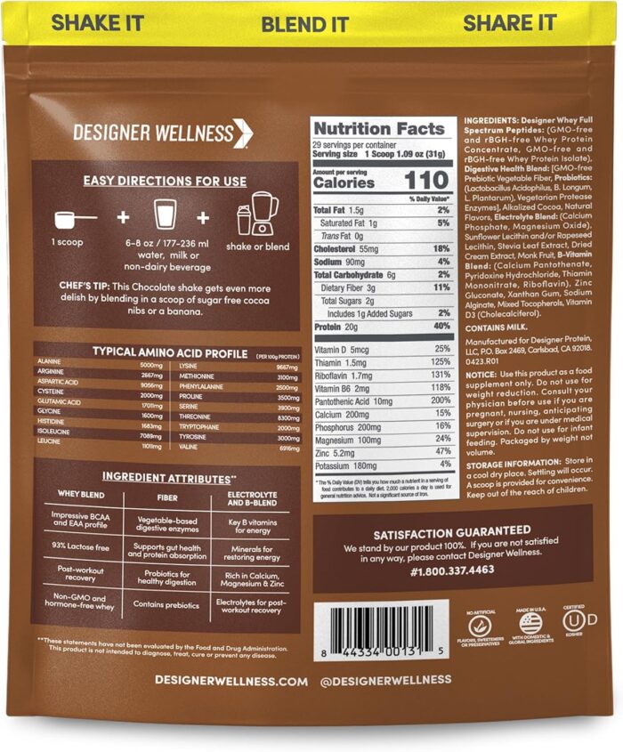 Designer Wellness, Designer Whey, Natural Whey Protein Powder with Probiotics, Fiber, and Key B-Vitamins for Energy, Gluten-Free, Gourmet Chocolate, 2 lb - Image 3