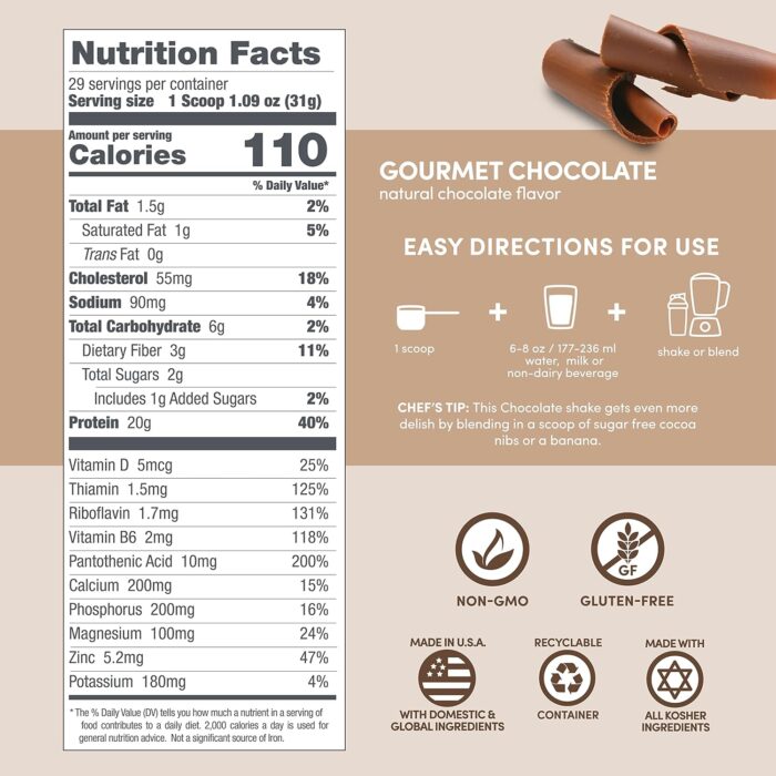 Designer Wellness, Designer Whey, Natural Whey Protein Powder with Probiotics, Fiber, and Key B-Vitamins for Energy, Gluten-Free, Gourmet Chocolate, 2 lb - Image 7
