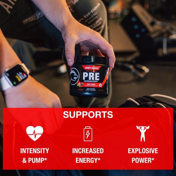 Honey Badger Pre Workout Powder, Keto Vegan Preworkout for Men & Women, Beta Alanine & Caffeine, Sugar Free Natural Energy Supplement, Fruit Punch (High-Stim) - Image 4