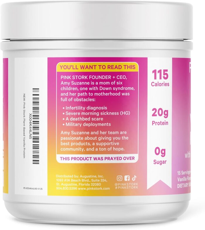 Pink Stork Protein Powder for Women, 20g Plant Based Protein Powder with Fiber + Superfoods, Gluten Free, Dairy Free, Sugar Free, Vanilla Protein Shake - 15 Scoops - Image 9
