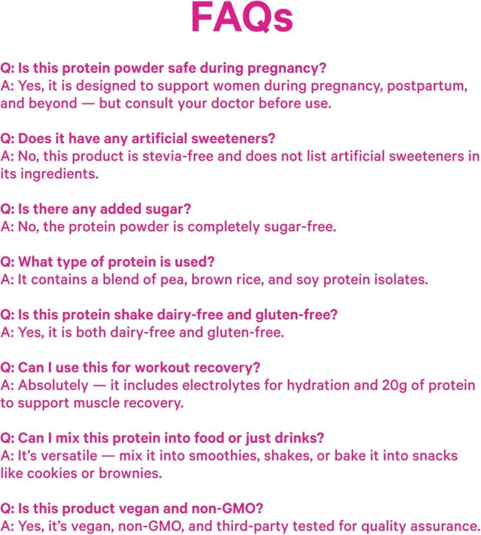 Pink Stork Protein Powder for Women, 20g Plant Based Protein Powder with Fiber + Superfoods, Gluten Free, Dairy Free, Sugar Free, Vanilla Protein Shake - 15 Scoops - Image 10