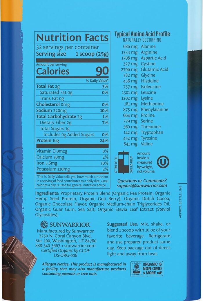 Organic Plant Based Protein Powder | Vegan Organic Protein Powder Chocolate Flavored with BCAA Amino Acids & Hemp Seed Pea Blend | Non-GMO Soy Dairy Filler & Gluten Free (Chocolate, 32 Servings) - Image 3