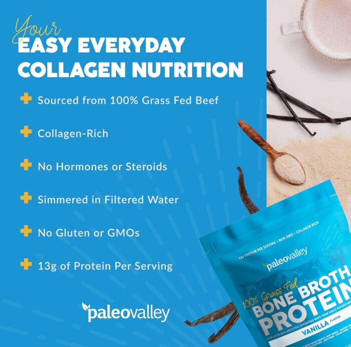 Paleovalley 100% Grass Fed Bone Broth Protein Powder - Vanilla - Rich in Collagen for Hair, Skin, Gut Health, Bone and Joint Support - 28 Servings - Image 4