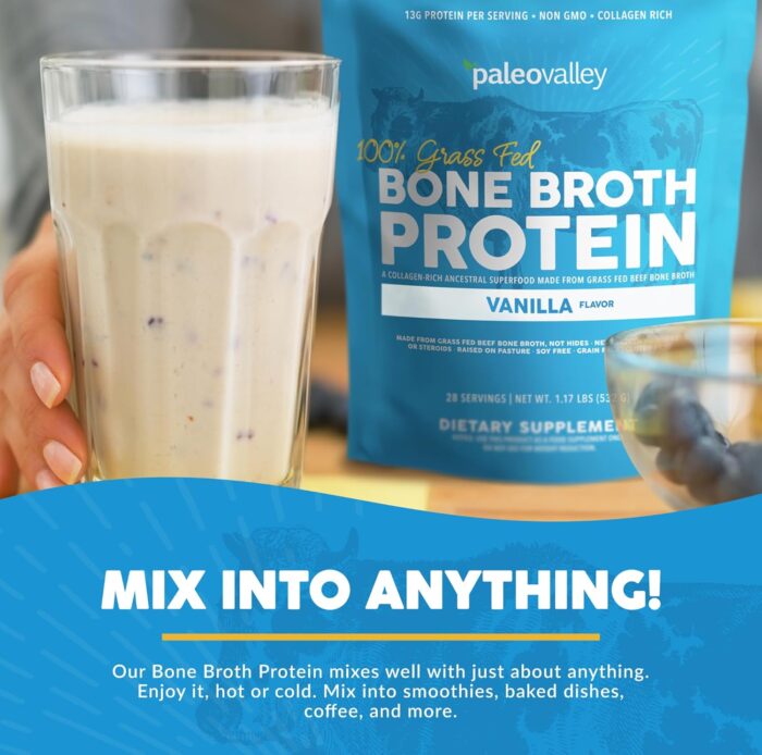 Paleovalley 100% Grass Fed Bone Broth Protein Powder - Vanilla - Rich in Collagen for Hair, Skin, Gut Health, Bone and Joint Support - 28 Servings - Image 5