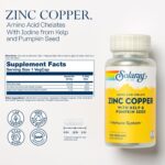 SOLARAY Zinc Copper Amino Acid Chelate - Immune Support Supplement w/Chelated Zinc 50mg - Bone, Skin, Heart Health and Thyroid Support - with Iodine from Kelp, 60-Day Guarantee, 100 Serv, 100 VegCaps - Image 3
